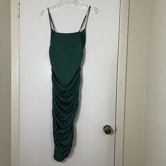 Oh Polly Cowl Neck Ruched Bodycon Midi Dress in Green US 8 - Picture 7 of 7